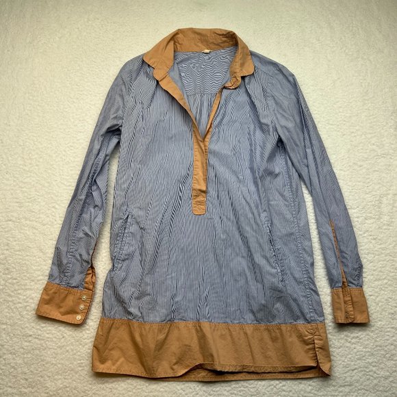 J. Crew | Pinstripe Tunic with Pockets and Tan Accents Long Sleeve Size XS - Picture 2 of 14